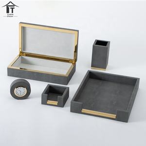 Juego de Accesorios de Escritorio de Lujo de 5 Piezas con Detalles en Shagreen y Dorado para Hoteles y Oficinas, Pedidos al por Mayor - Product Image 2