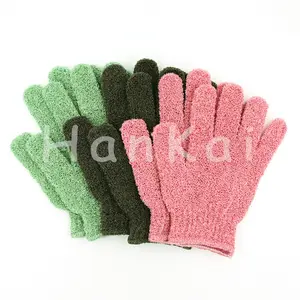 Wholesale Supplier Five Fingers Gloves Custom Color Exfoliating Body Bath Glove Polyester Silk Exfoliating Glove