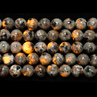Nouvelles perles de pierre Yooperlite, couleur orange flamme, pierres précieuses lâches rondes pour la fabrication de bracelets et de colliers