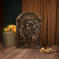 Icona in Legno Intagliata dei Tre Angeli Ortodossi, Arte Religiosa 3D Fatta a Mano, Decorazione Regalo Cristiana