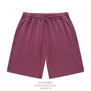 Pantalones Cortos Casuales de Felpa 100% Algodón para Hombre, Lavado Intenso, 450G, Color Sólido, Cintura Elástica con Cordón, Bermuda Transpirable de Punto - Product Image 6