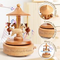 Boîte à musique rotative en bois de hêtre allemande avec logo personnalisé, motif rond et carré, cheval de carrousel, design personnalisable