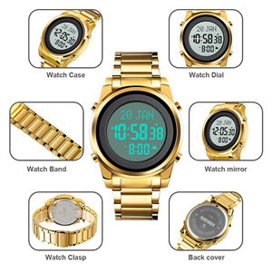 <span class=keywords><strong>SKMEI</strong></span> 1734 <span class=keywords><strong>2025</strong></span>, gran oferta, reloj Digital redondo para hombre, Qibla Time LED, acero dorado, mes religioso, relojes deportivos digitales para hombre - Product Image 2