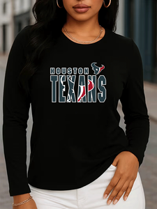Camiseta Casual Transpirable de Algodón 100% para <span class=keywords><strong>Mujer</strong></span> con Estampado de Letras de los Houston Texans, Impresión Digital, Manga Larga, Corte Regular para Fans de los Texans - Product Image 1