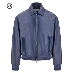 Cowhide Leather Jacket Black Navy Blue <b>Top</b> Grain Chrome Tanned Luxury Semi Aniline Finish - Product Image 2