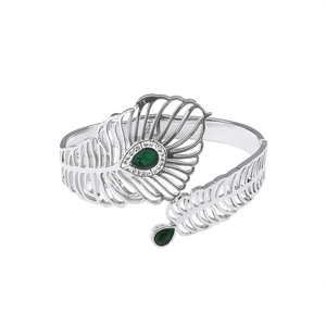 Fashion <b>Cuff</b> Bracelet 316L Stainless Steel PVD Gold Plating Sustainable Resistant Green Gemstone Design - Product Image 2