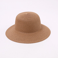 Chapeau Bob en Paille Tressée Kaki Forme Cloche Couronne Ronde Respirant Protection Visage Anti-UV pour Vacances d'Été à la Plage