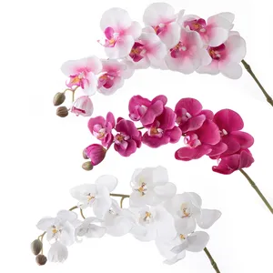 96Cm Stengel Lange Real Touch Kunstbloemen Witte Faux Phalaenopsis Orchideeën Voor Thuiskantoor Middelpunt Doe-Het-Zelfdecoratie Fabriek