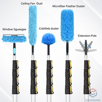 Kit de dépoussiérage télescopique léger en microfibre de 30 pieds avec perche d'extension de 3 à 30 pieds pour le dépoussiérage des plafonds et le nettoyage des fenêtres