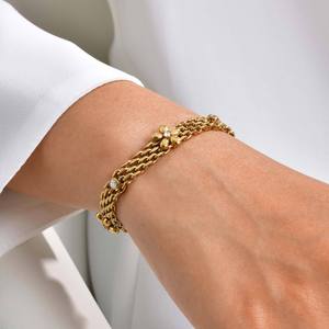 สร้อยข้อมือสแตนเลสสตีลชุบทอง 18K รุ่น SL452 ดีไซน์แบบถัก ประดับด้วยเพทายกันน้ำ ไม่หมอง ทนทาน ทันสมัย เหมาะเป็นของขวัญ - Product Image 5