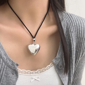 S925 Sterling Silver <b>Heart</b> Necklace <b>Black</b> Cord Adjustable For Women Gift Jewelry - Product Image 3