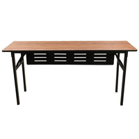 Table ronde en stratifié ignifuge, style ethnique, avec structure pliable en acier inoxydable et plateau réglable ; Table de banquet, d'hôtel ou de formation