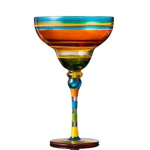 Multicolor Margarita Glass Hand-painted Unique Hand Drawn Colored Painting Martini Glass Cup for Home Decoration Centerpie