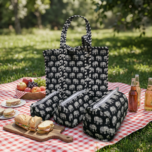 Juego de Bolsas de Mano de Algodón Estampado Vintage al por Mayor, Set de 3 Piezas con Bolsas Cosméticas de Viaje con Cremallera, Juego de Bolsos de Tela Acolchada Ecológicos - Product Image 3