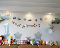Garçon 1er anniversaire fête joyeux anniversaire bannière dessin animé voiture avion 1 feuille ballons cadeau bleu Beige Latex confettis ballons jouet décor