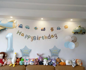 Garçon <span class=keywords><strong>1er</strong></span> anniversaire fête joyeux anniversaire bannière dessin animé voiture avion 1 feuille ballons cadeau bleu Beige Latex confettis ballons jouet décor - Product Image 5