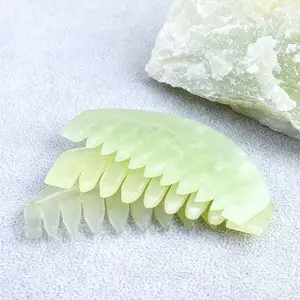 Xiuyan-peine de Jade Natural para el cabello, piedra de cuarzo rosa, para terapia de masaje del cuero cabelludo