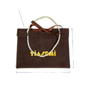Pochette à bijoux en suède marron foncé à rabat, petit format, prix d'usine, pochette de luxe en velours avec lien en ruban - Product Image 2