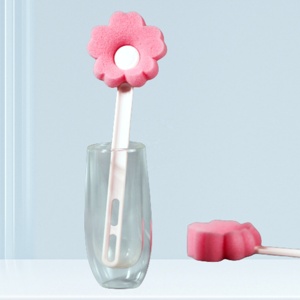 家庭用毎日必需品シンプルなスポンジカップブラシ小さなピンクの花ライト子供用プラスチックスポンジブラシ幼稚園用 - Product Image 4