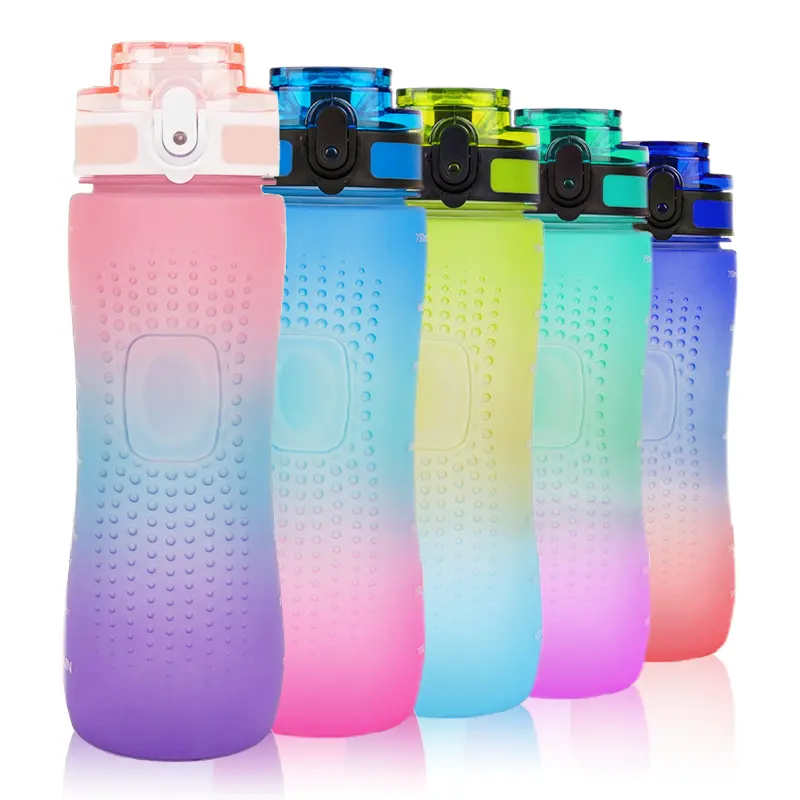 최고의 품질 동기 부여 사이클링 여름 Pp 사용자 정의 로고가 인쇄 된 아름다운 1 리터 체육관 마시는 플라스틱 물병