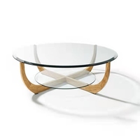 Table basse moderne de luxe rectangulaire ronde avec plateau en verre trempé et structure en MDF, échantillon gratuit