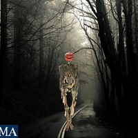 AROMA Hängendes Kürbiskopf-Skelett Halloween-Deko mit Lichtern und Gruselgeräuschen für Geisterhäuser und Halloween-Partys