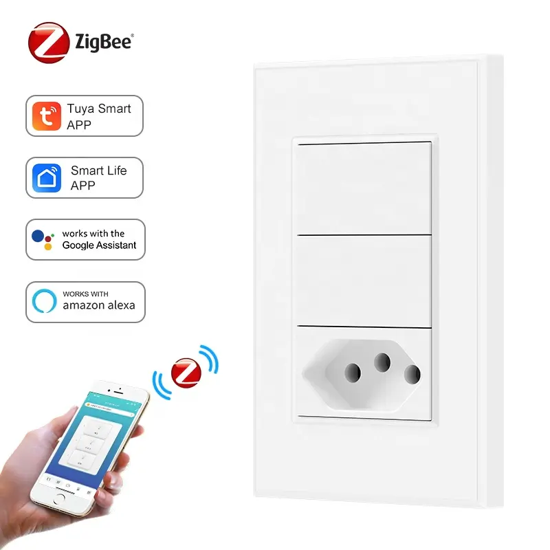 Brazil ZigBee And WiFi Opcional Remote Control Physical push button switch smart 2 gang switch socket plug outlet