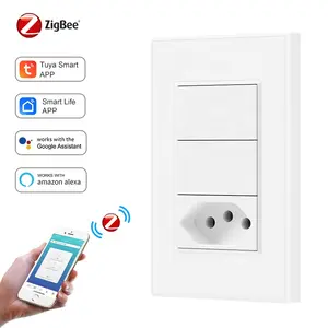 Brazil ZigBee And WiFi Opcional Remote Control Physical push button switch smart 2 gang switch socket plug outlet