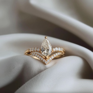 Marquise Cut Lab Grown Diamond Engagement Ring Set 10K 14K 18K Yellow Gold DEF VVS Custom <b>Wedding</b> Jewelry - Product Image 2