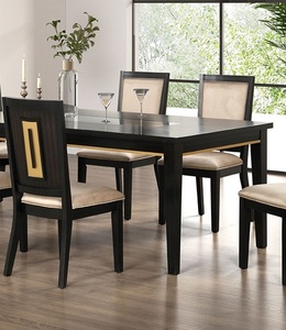 7pc Modern <b>Dining</b> Set with Espresso <b>Dining</b> <b>Table</b> and Glass Insert <b>Top</b> 6 Chairs-Wooden Hotel Apartment <b>Dining</b> Room Furniture - Product Image 3