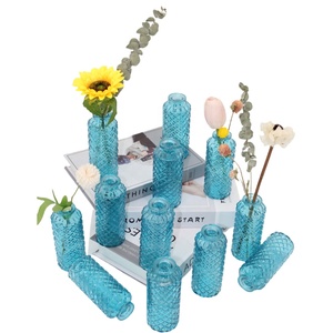 Jarrón de cristal transparente azul estilo Ins, alivio francés, decoración para el hogar, sala de estar, arreglo floral, jarrón hidropónico de escritorio - Product Image 1