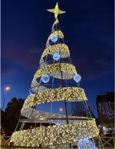 3D exterior gigante metal espiral iluminado led árbol de Navidad con estrella en la parte superior