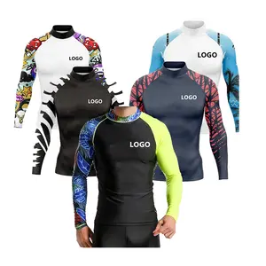 Heren Compressie Shirts Lange Mouw T-Shirts Rashguard Upf 50 Uv Bescherming Surfen Duiken Zwemmen Strakke Shirt Rash Guard