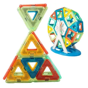 Latest 77 pcs Clear color 3D magnetic tiles building blocks stem educational kids constructors sets plastic toys