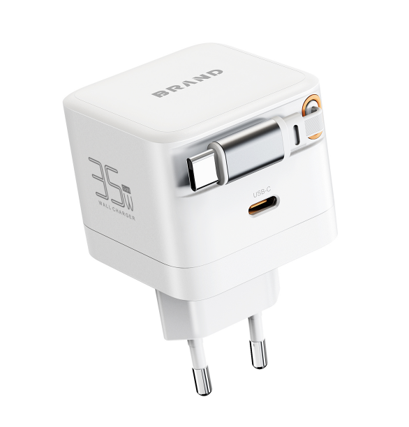 Gan PD 3.0 35W QC2.0 Wall Charger Adapter 18W Fast Retractable USB Type-C Cable for iPhone for Samsung Laptop UK Plug