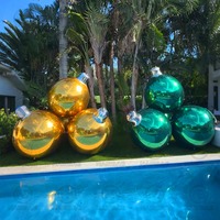 Boules de Noël gonflables vertes, boule miroir réfléchissante, décoration de fête, grande boule brillante, ballon miroir gonflable rouge, sphère