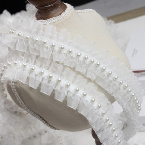 Nastro in <span class=keywords><strong>Tulle</strong></span> Francese con Perline e Pieghe, 4cm, Disponibile in Magazzino, per Abbigliamento, Scarpe e Cappelli - Product Image 4