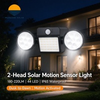 Lampe murale solaire à 2 têtes, 220LM, 44 LED, avec détecteur de mouvement PIR, micro-lumière, étanche IP65, pour jardin