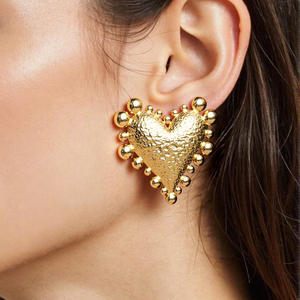 Heart-Shaped Stud <b>Earrings</b> 18K Gold Color Zinc Alloy Stainless Steel <b>Post</b> Gift Fashion Jewelry - Product Image 1