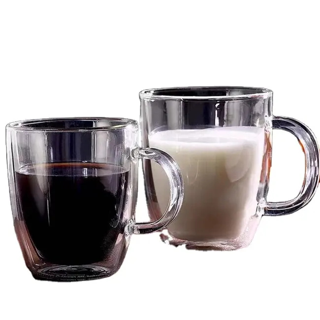 Borosilikat el yapımı cam çay bardağı süt çift cam bardak şeffaf özel logo cam kahve fincanı kulplu bardak