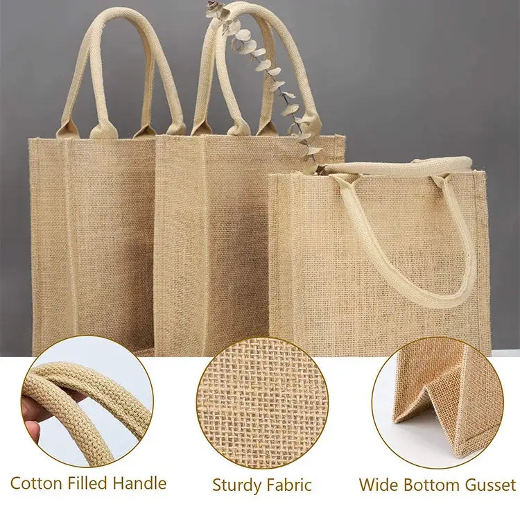Large Burlap Reusable Jute Canvas Gift Favors Bag with Handles