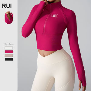 RUIQUWIN, ropa deportiva para mujer, nueva, transpirable, de secado rápido, manga larga, media cremallera, ajustada, Top de Yoga, diseño sin costuras - Product Image 1