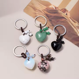 25mm Natural Crystal Heart Gemstone Pendant Keyring Crystal Heart Crystal Keychain 7 Chakra Beads Healing Gemstone Key Ring