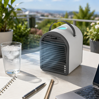 Mini Raffrescatore d'Aria Portatile da Tavolo, Ventilatore Elettrico DC con Serbatoio d'Acqua da 700ml, Umidificatore con Cubetti di Ghiaccio, Ventilatore per Casa e Hotel