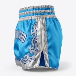 Shorts de boxe Muay Thai pour adultes de haute qualité, logo personnalisé sur le devant, 100% polyester, séchage rapide, respirant, shorts d'entraînement BJJ MMA - Product Image 6