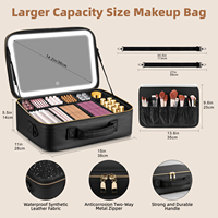 Neceser Organizador Personalizado de Piel Sintética con Cremallera, Portátil, para Cosméticos, Maquillaje, Viaje, con Luz LED y Espejo
