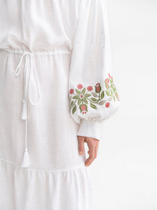 ชุดเดรสยาวปักลายสีขาวสำหรับงานปาร์ตี้ สไตล์โบฮีเมียน แขนสั้น แต่งเข็มขัด ผ้าฝ้ายทอ 100% สำหรับผู้หญิง - Product Image 6