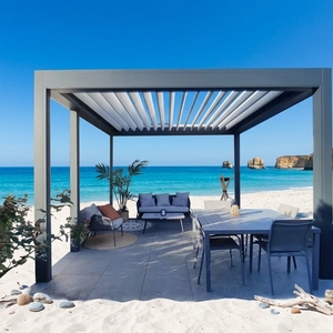 Pergola autoportante en aluminium, gazebo moderne d'extérieur, pavillon de jardin imperméable avec lames orientables pour patio et cour - Product Image 2