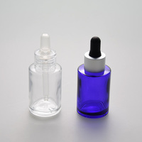 Botol Kaca Silinder Biru 30ml Mewah dengan Hot Stamping Perak dan Pipet Aluminium Perak 20/410 dengan Bulb Hitam