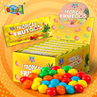 Skittle-s type zure suikergoedgecoate kauwgom snoepjes, op maat gemaakte OEM private label gemengde fruit smaken, BRC ISO fabriek, 30g bulk groothandel